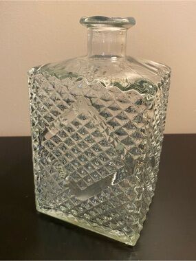 Vintage Clear Pressed Glass Diamond Cut Pattern Rectangular Decanter, Decorative
